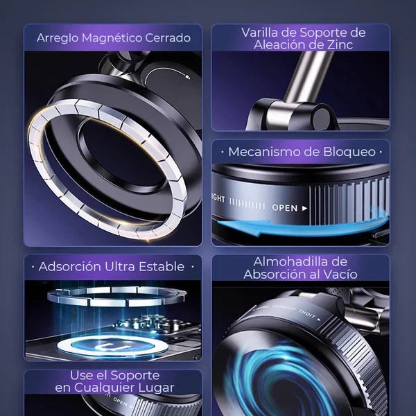 Soporte Magnético 360° con Ventosa – Fijación Súper Segura para Móvil