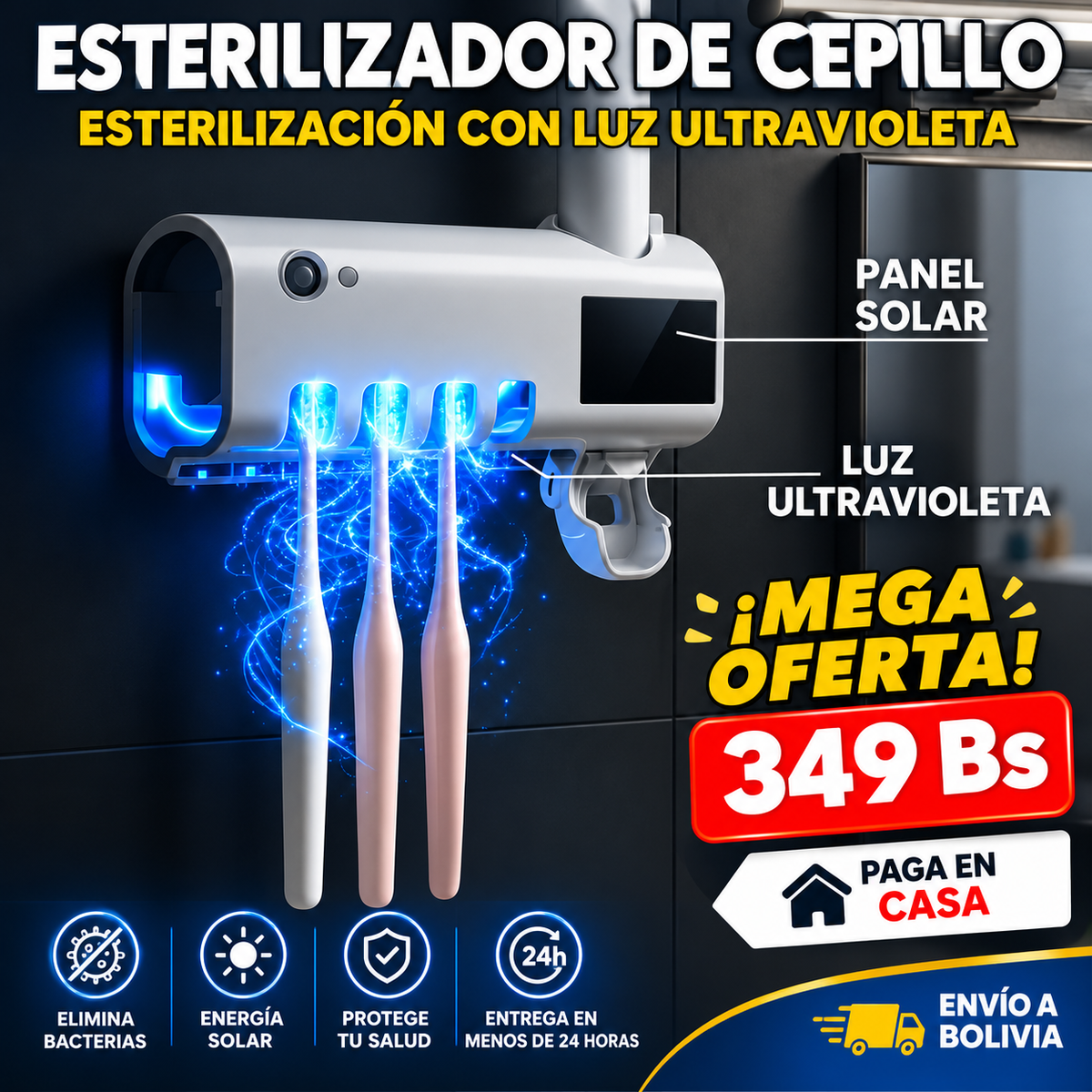 Porta cepillo solar esterilizador