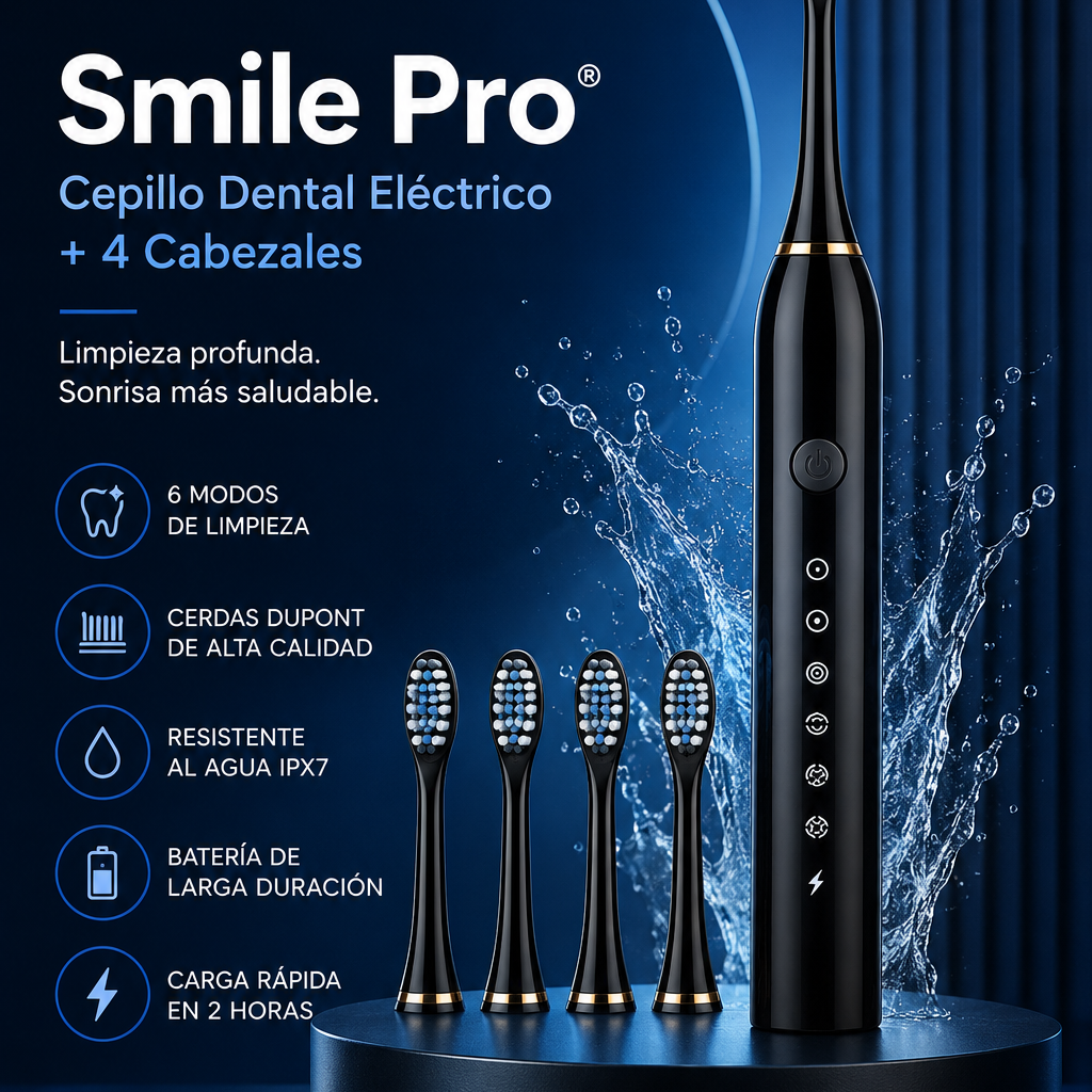 Smile Pro® | Cepillo Dental Eléctrico + 4 Cabezales