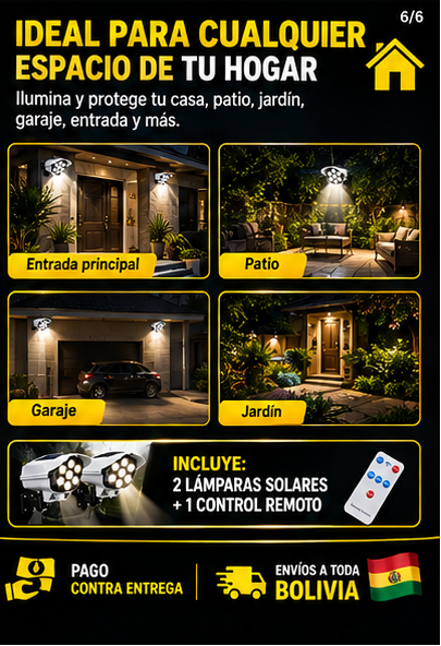 Kit Doble de Lámparas Solares CAMARACLIC® – Iluminación Inteligente con Sensor de Movimiento y Control Remoto
