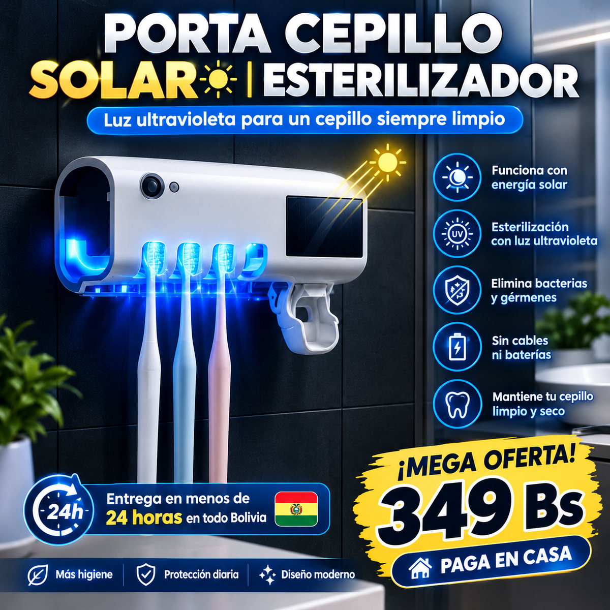 Porta cepillo solar esterilizador