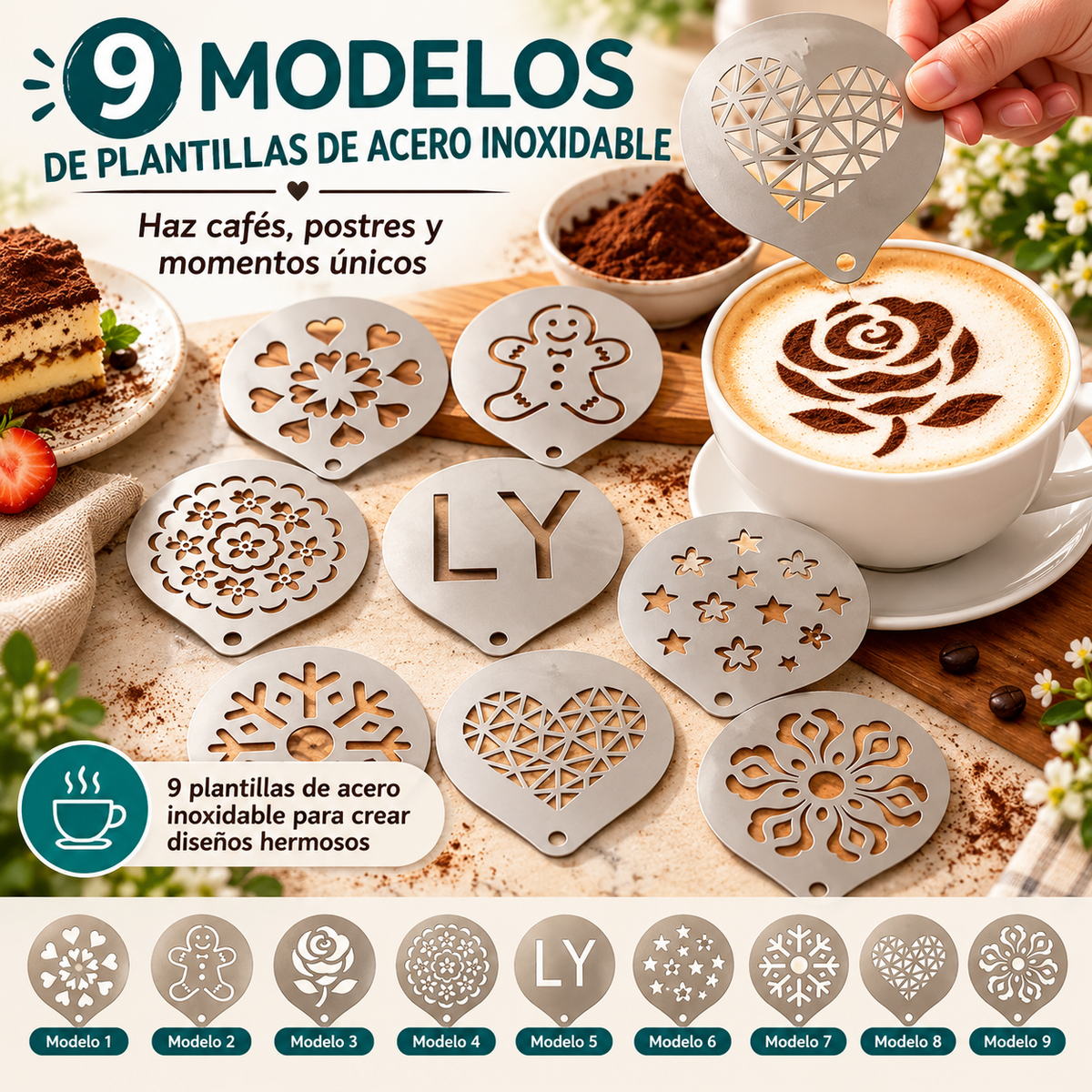 ☕ 9 troqueles de acero inoxidable para dibujo de café